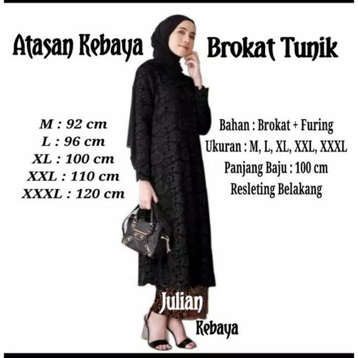 sar Atasan Kebaya Brukat Tunik Modern Jumbo LD 120cm Brokat Muslim Wanita Panjang Hitam Remaja