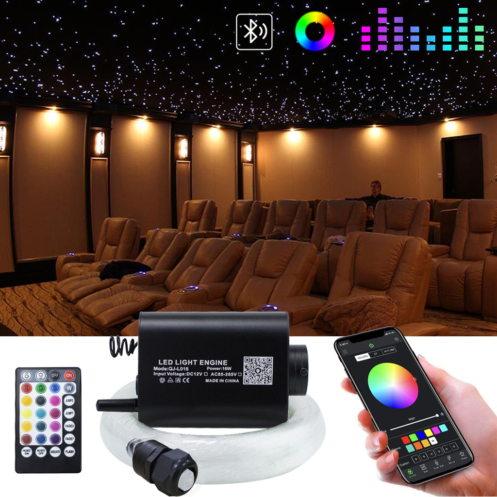 Kit Lampu Langit-Langit Bintang Serat Optik RGBW 16W dengan Aktivasi Suara dan Aplikasi, Lampu Serat
