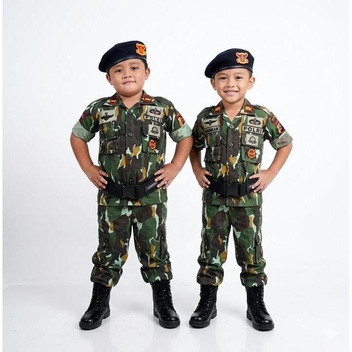 TERBARU Baju PDL Brimob Loreng Anak Lengkap Aksesoris - Seragam Brimob Pelopor Loreng Anak