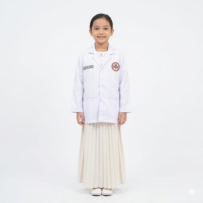 Baju Jas Dokter Anak Lengan Panjang Putih - Kostum Profesi Anak Lengkap Bordir IDI Hanya Jas dokter