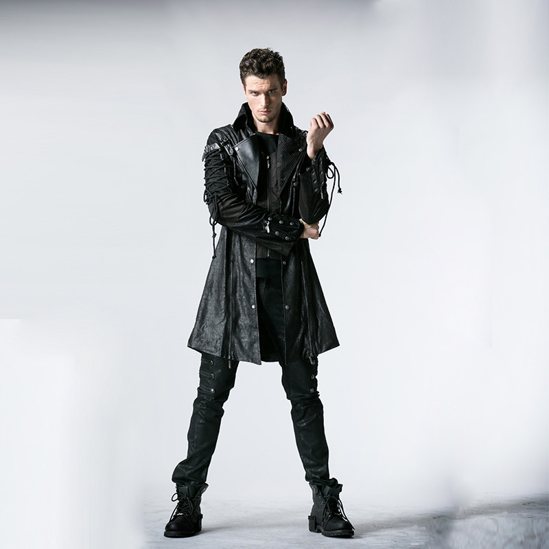 . Punk Rave Punk Military Autumn Winter Jacket Western Pu Leather Slit -