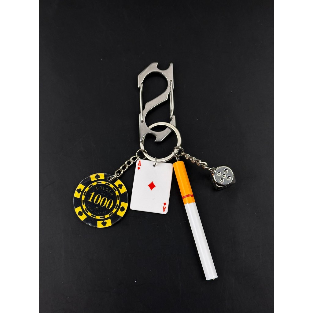 Casino style Dice chip keychain Red wine cigarettes King Joker decoration Pants chain backpack charm