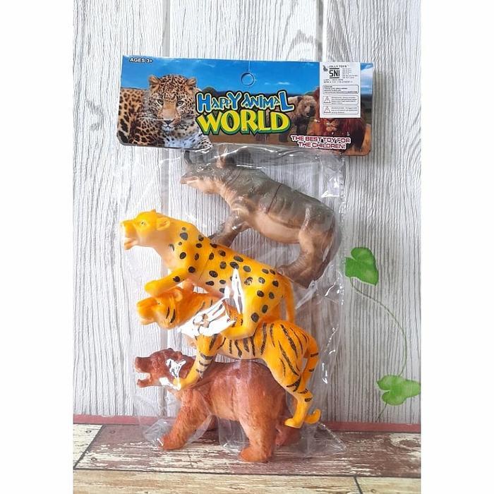 TERBARU! Mainan anak hewan/binatang harimau beruang badak bahan karet