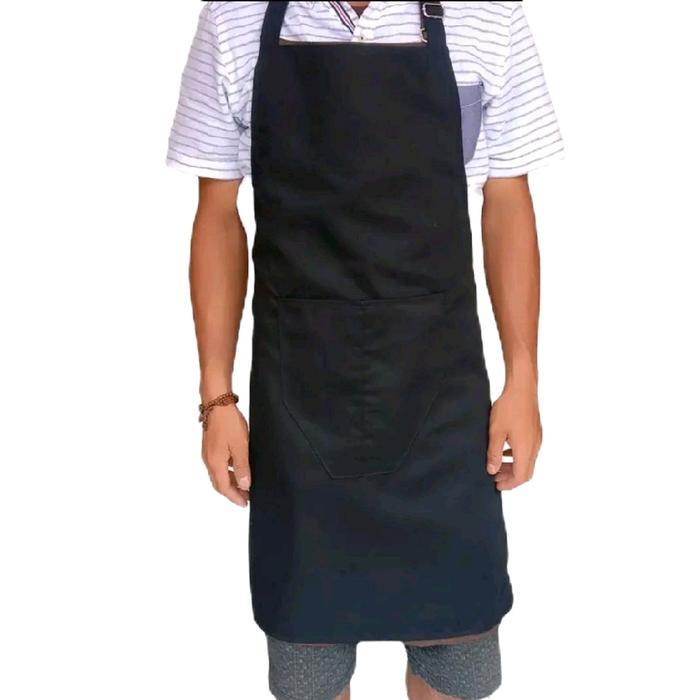 Celemek cheff-Celemek kain premium-Celemek kattun drill -celemek dewasa-Hitam polos-celemek masak