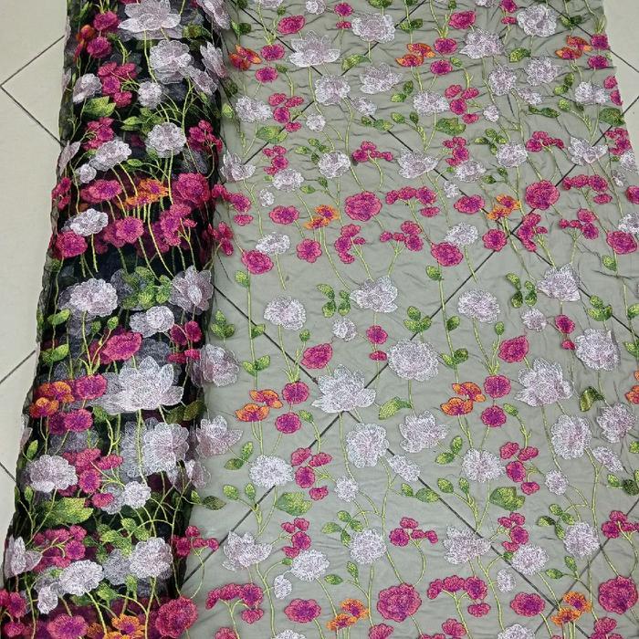 Bahan/Kain Tile Garden Bunga Mawar Kombinasian Tile Hitam(Only Warna Hitam Terlaris