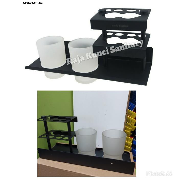 Tempat Sikat Gigi Hitam/Rak Sikat Gigi 2Glass Hitam Stainless Tebal