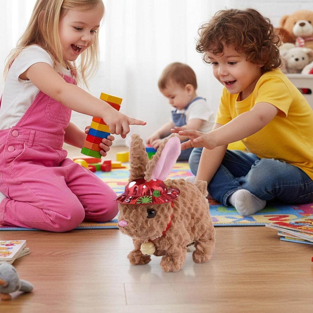 Rabbit Plush Walking Wiggle Ears Twitch Nose Pet Interactive Toy For Boys Girls Living Room Bedroom