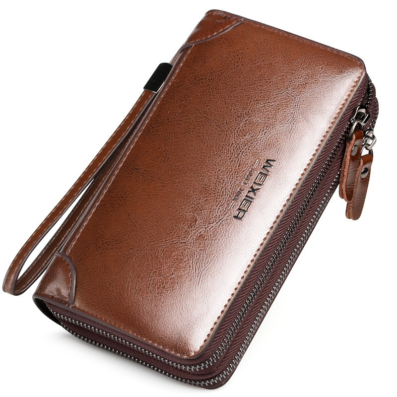 Men's wallet long wallet quality PU leather wallet men's Double Zipper Coin Pocket Purse youth