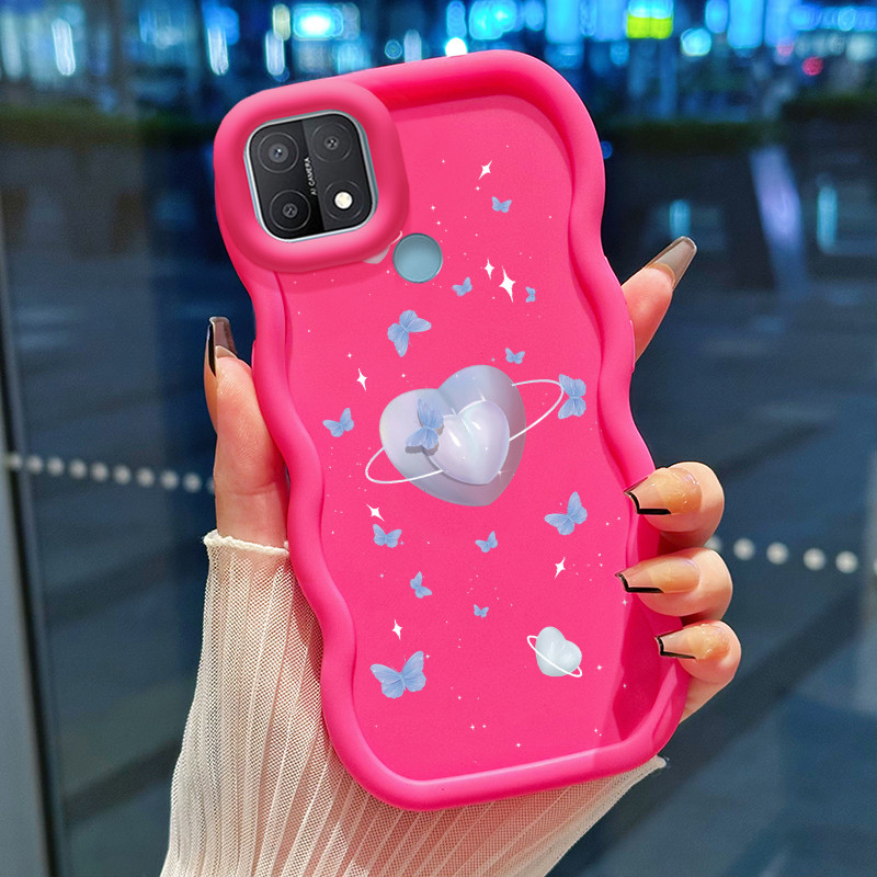 Casing Hp Untuk OPPO A15 A15s A35 4G Case Hati Persik Cesing Polos Kasing Macaron gelombang Kesing S