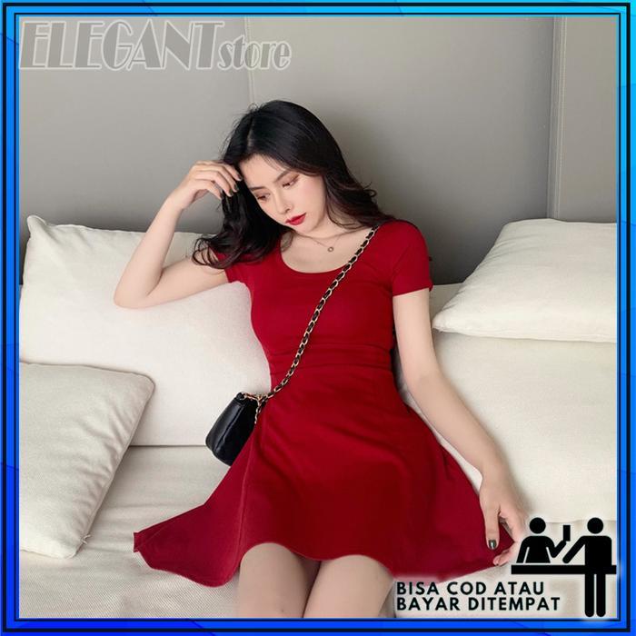 Mini Dress Sexy Lengan Pendek Wanita Style Korea Model Terbaru Bahan Spandek Rayon Stretch Cantik