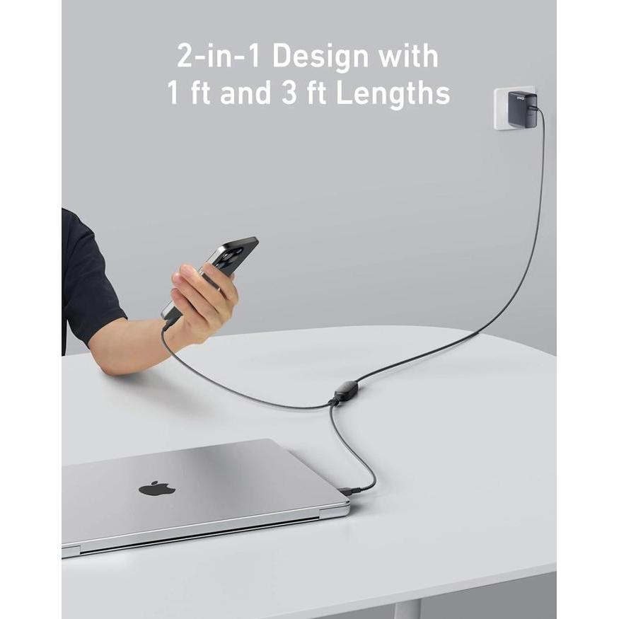 ANKER A8895 2 in 1 Type C to Type C Cable 140W 4ft Fast Charging