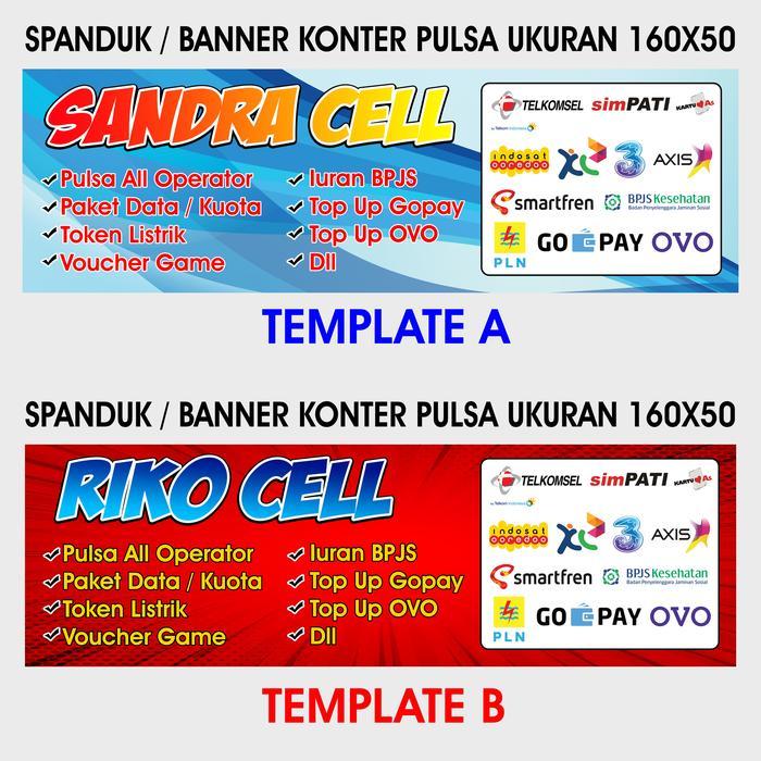 SPANDUK BANNER KONTER PULSA UKURAN 160X50 MODEL A DAN B
