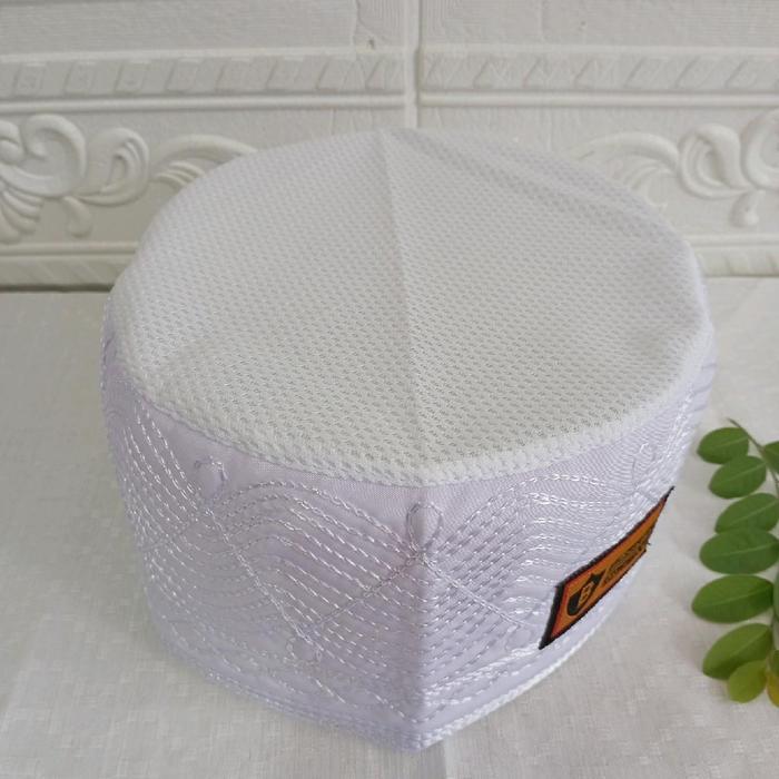 ASLI Peci Songkok Kopiah Haji ikaf Madinah Bulat full ac jaring Putih Premium tinggi 9cm Murah -