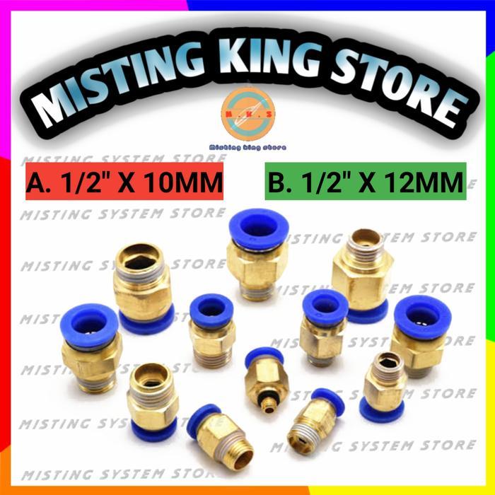 FITTING PNEUMATIC 10 MM 12 MM KE DRAT LUAR 1/2 INCH SELANG PU STRAIGHT