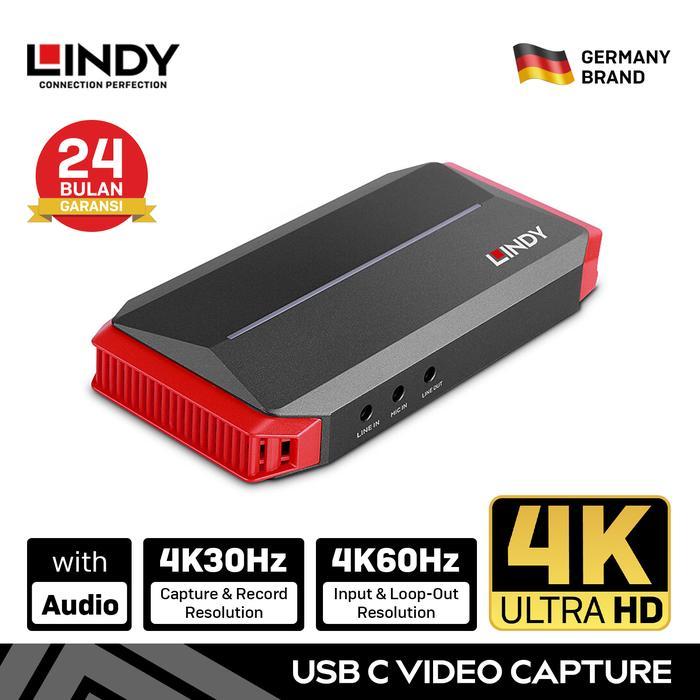 Lindy 43377 Video Capture Card USB Type C To HDMI 4K With Audio & Microphone Live Stream Record