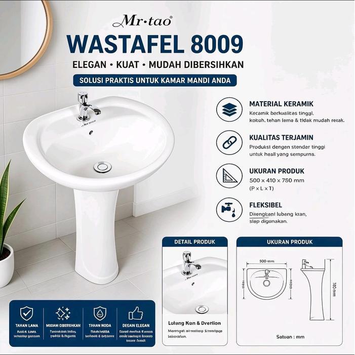 ` Wastafel Cuci Tangan Portable 8009 Keramik Merek Mr Tao