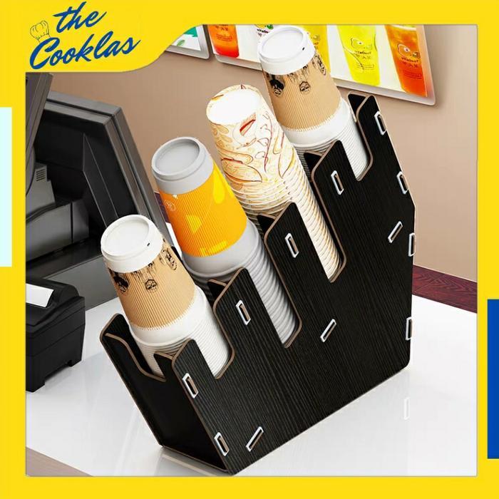 Premium Paper Cup Holder Rack Rak Organizer Gelas Kertas Plastik Model Kayu Original