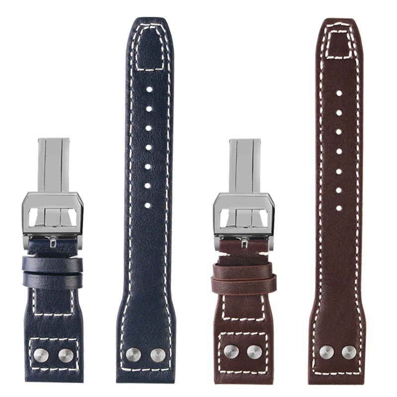 21 22mmHigh Quality Genuine Leather Rivets Watchband Fit For IWC Big Pilot Spitfire TOP GUN Brown