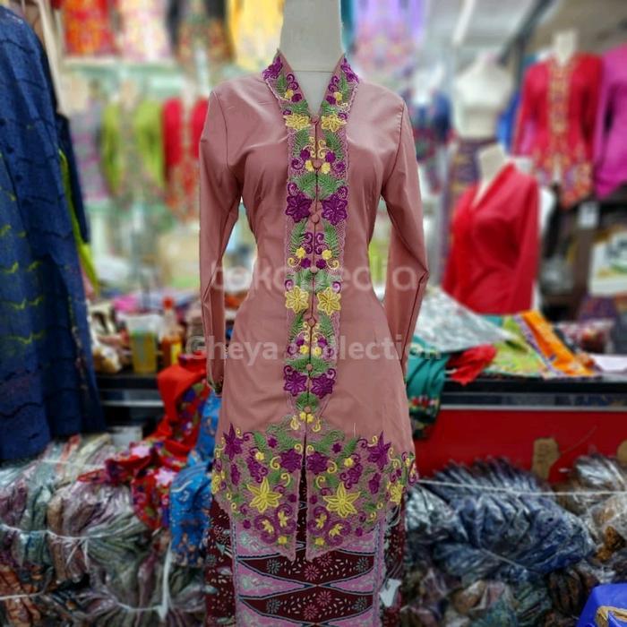 set kebaya tunik encim bordir warna bahan katun ima premium Tangan Panjang