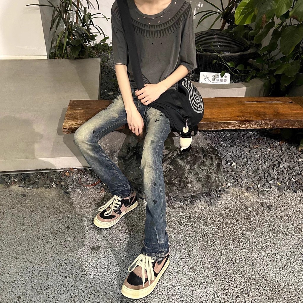 2025 Undercover Insect Embroidery Stained Distressed Washed Denim Jeans KZ1082