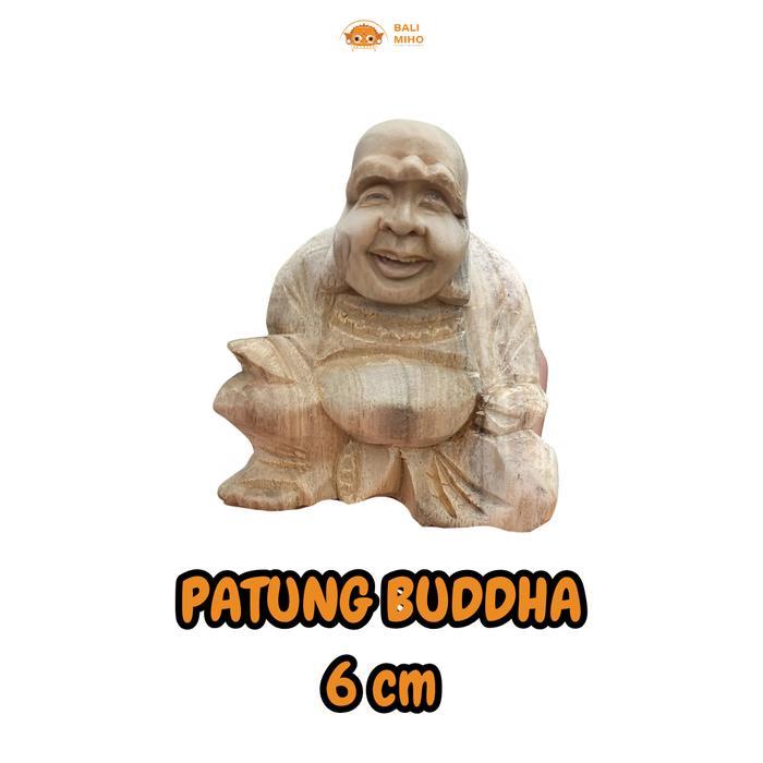 Patung Budha Pekong Mini 6 cm - Patung Maitreya Budha Kayu - Patung Happy Buddha Mini
