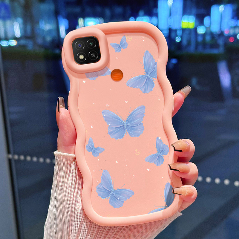 Casing Hp Untuk Xiaomi Redmi 9C NFC 10A POCO C3 C31 Case Kupu-kupu biru Cesing Polos Kasing Macaron 