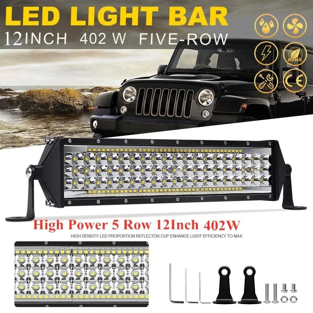 12inch 88LED 402W 5 rows LED Work Light Bar Spotlight Flood 12V 24V Offroad LED Light Bar For Truck