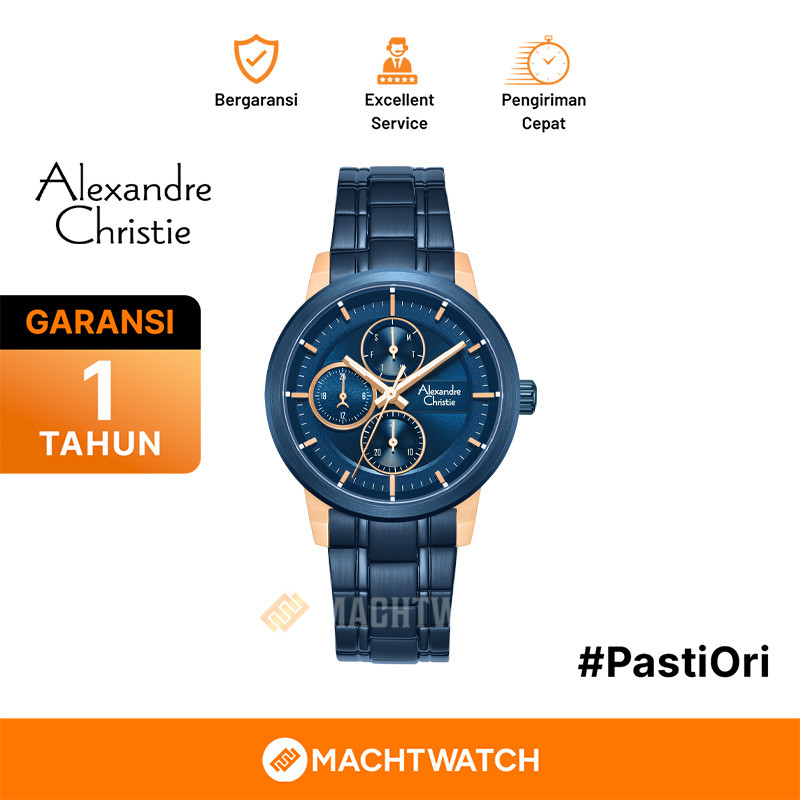 Jam Tangan Wanita Alexandre Christie Multifunction AC 6323 BF BURBU Ladies Blue Dial Blue Stainless 
