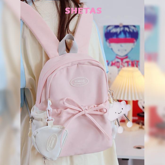 TERLARIS SHETAS Mini Tas Ransel Pita Imut 2025 Korea Import, Kualitas Tinggi, Bonus Dompet Kecil,