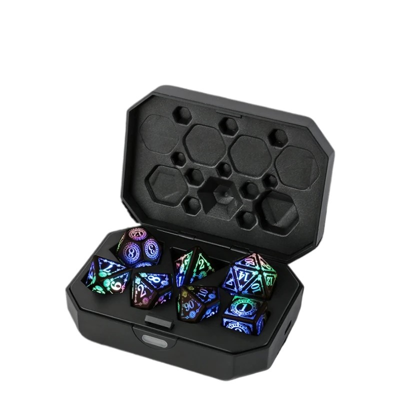 D&D LED Rechargeable Dice Set 7-Color Luminous Polyhedral DND Dice with Charging Box