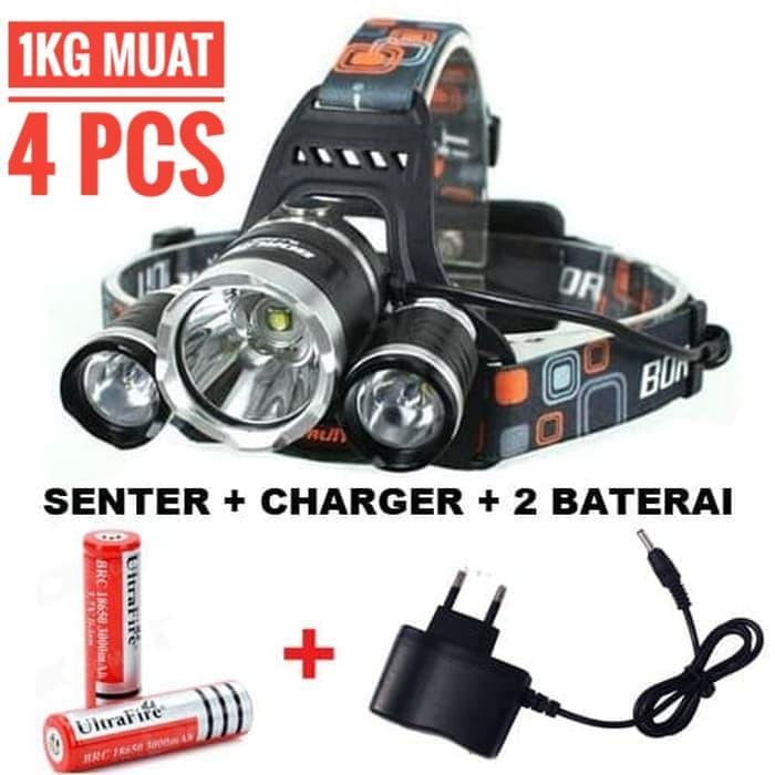 PAKET senter kepala XML T6 3 LED / headlamp CREE XML T6 3 LED