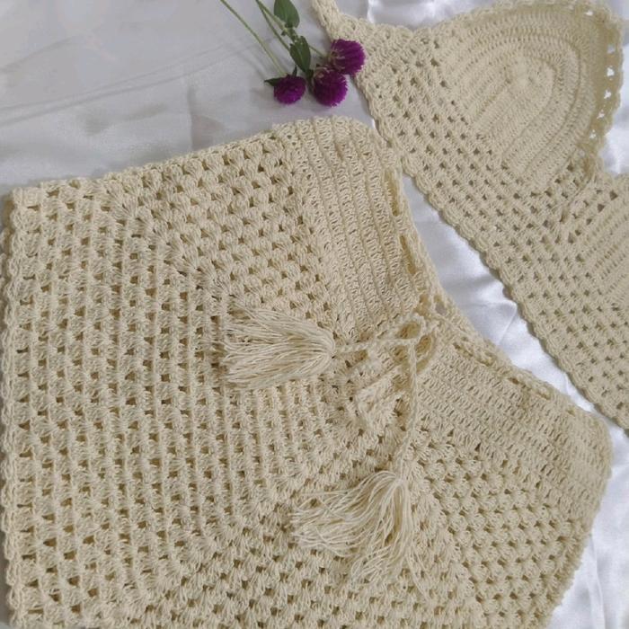 Hot Pants Rajut Set Bra // Crochet Bali / Set Bikini Polos Tbk