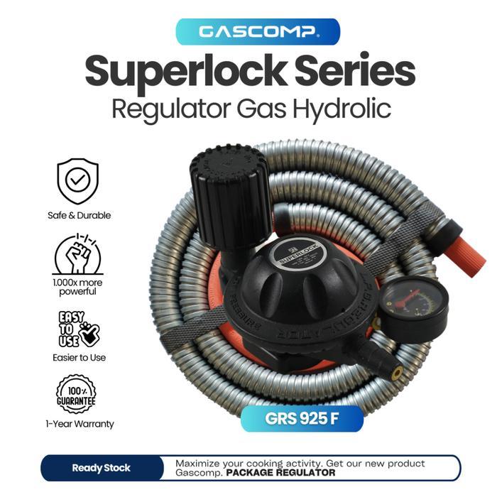 ` GASCOMP Superlock Regulator Gas Low Pressure dengan Selang Flexible 5 Lapisan Kuat dan Awet Selang