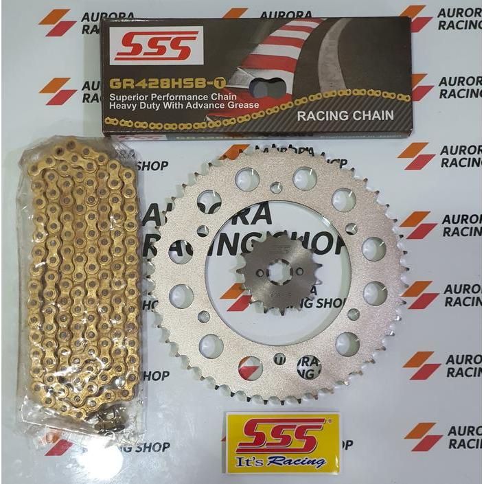 Gear Set SSS 428 Vixion R VVA & Rantai SSS 428 Hsbt Gold