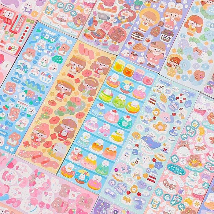 200 lembar/100 lembar Berbagai Kartun Shiny Stiker Set Mahasiswa Hias DIY Bahan Stiker Lucu