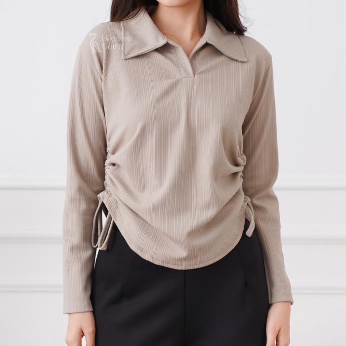 Moira Top - Crop Top Tali Serut Samping - Crop Top Wanita Lengan Panjang - Crop Top Knit