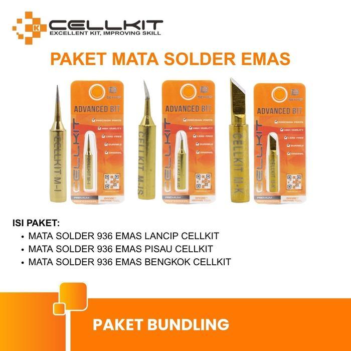 CELLKIT Paket Mata Solder 936 Emas (Lancip, Bengkok, Pisau)