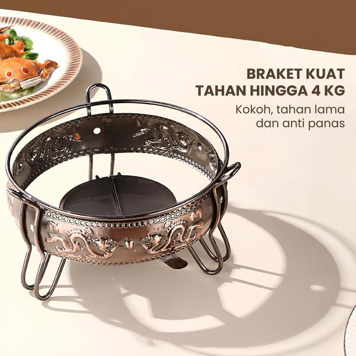 Bundling Wajan Stainless Gold 22cm + Tungku Kompor Prasmanan Mewah dengan Ukiran Naga Set Prasmanan