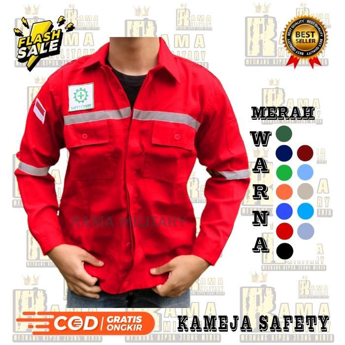 Kameja Kerja Safety K3 Katun Poliester Wearpack Pria Panjang Merah Baju Celana baju polos