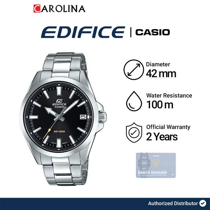 PROMO BESAR Jam Tangan Pria Casio Edifice EFV-100D-1A Analog 3 Jarum Black Dial Silver Stainless