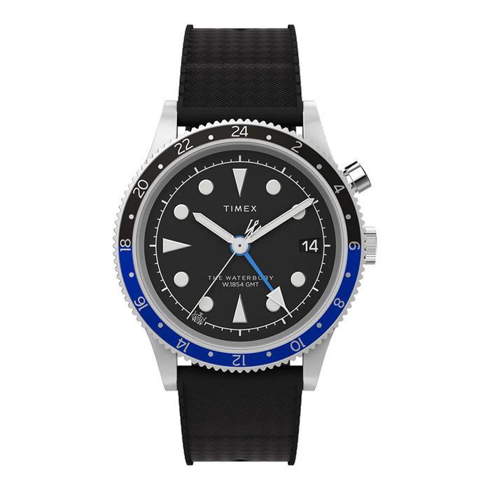 PROMO BESAR Jam Tangan Pria Timex Waterbury TW2W22600 Traditional Office GMT Black Dial Black Rubber