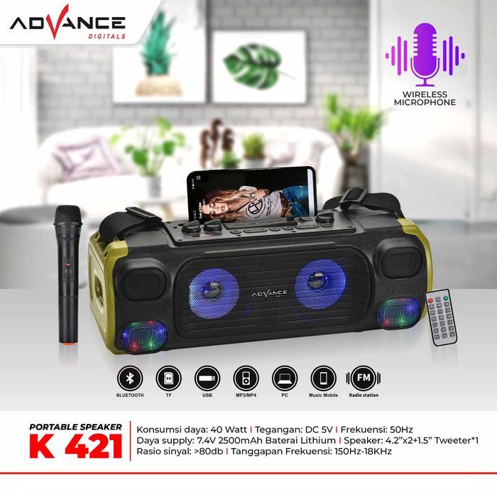 ADVANCE K-421 Speaker Bluetooth Mic Wireless Music Box Karaoke