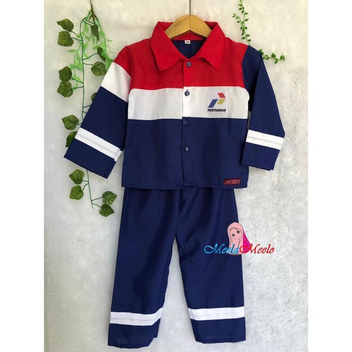 Kostum Baju Pertamina Anak Laki Laki Perempuan Property Grosir foto Bayi Usia Newborn-10 Tahun
