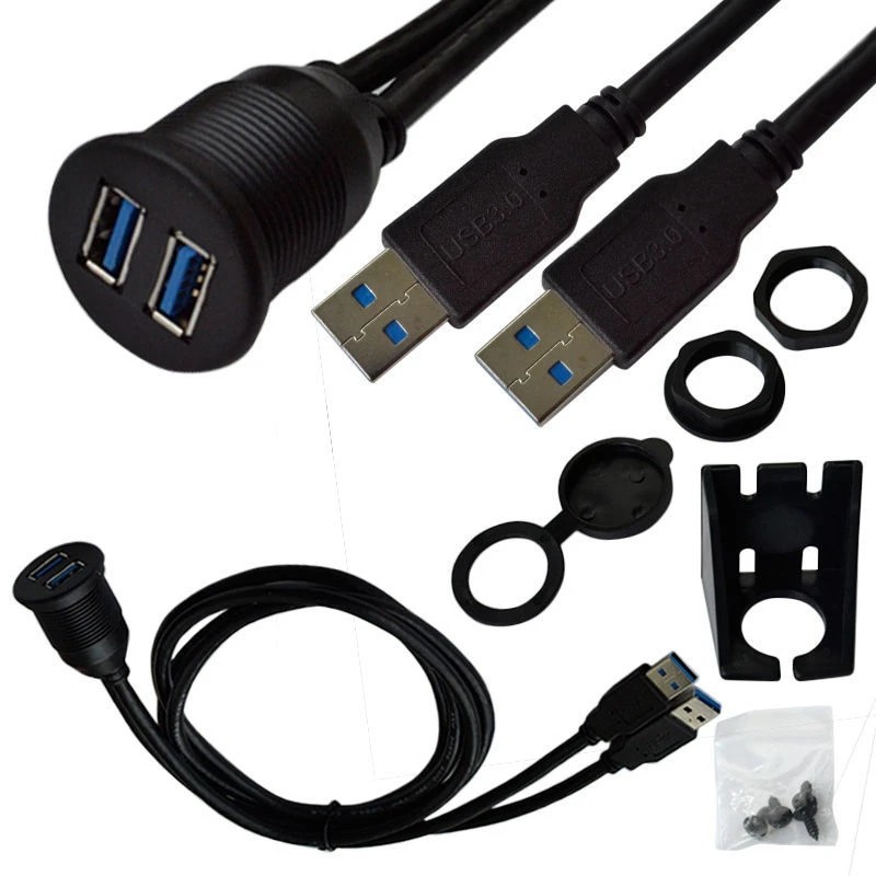 Car Dashboard Flush Mount USB Dock Adapter Dashboard Panel 3.0 Port Male to Female Cable Extension