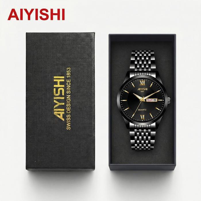 AIYISHI JAM TANGAN PRIA 100%ORIGINAL TERBARU ESTETIK AESTHETIC BISNIS TANGGALANALOG STAINLESS STEEL