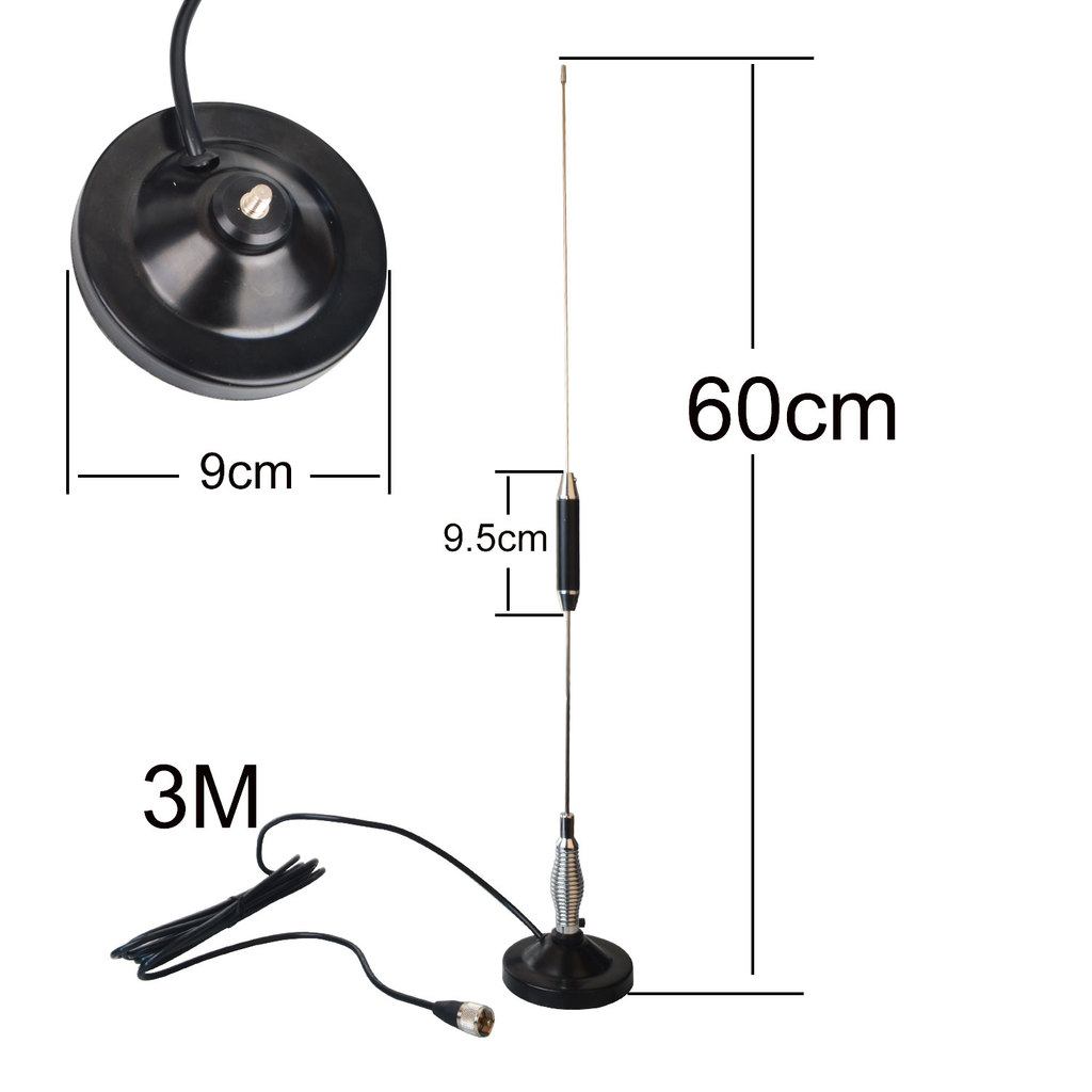 11 Meter CB Mobile Radio 27MHz Walkie Talkie Antenna 1.8dB 600mm Length W/ Magnetic Mount 5M16.4ft