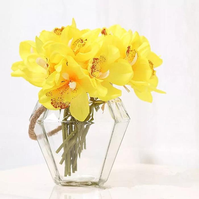 Ada Stok Bunga Anggrek Cymbidium Cattleya Artificial PremiumLatex Import-Yellow