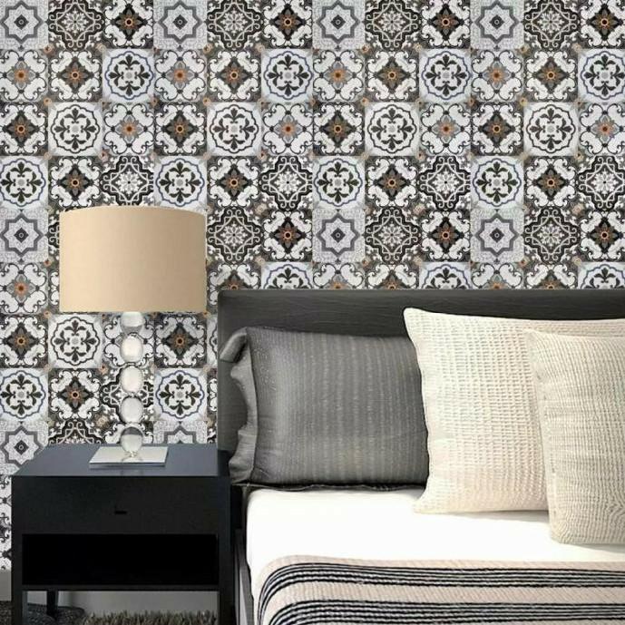 Ada Stok Wallpaper dinding motif Tegel Batik abu