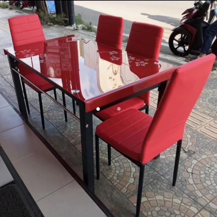 khusus Garut saja meja Makan Kaca Tempered 4 Kursi modern minimalist berkualitas Furniture