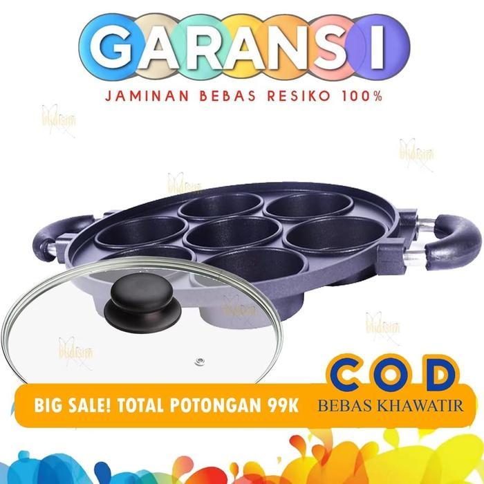 Cetakan Kue HAPPY CALL 7 Lubang Datar Teflon Kue Lumpur Martabak Mini Loyang Apem Teplon Anti